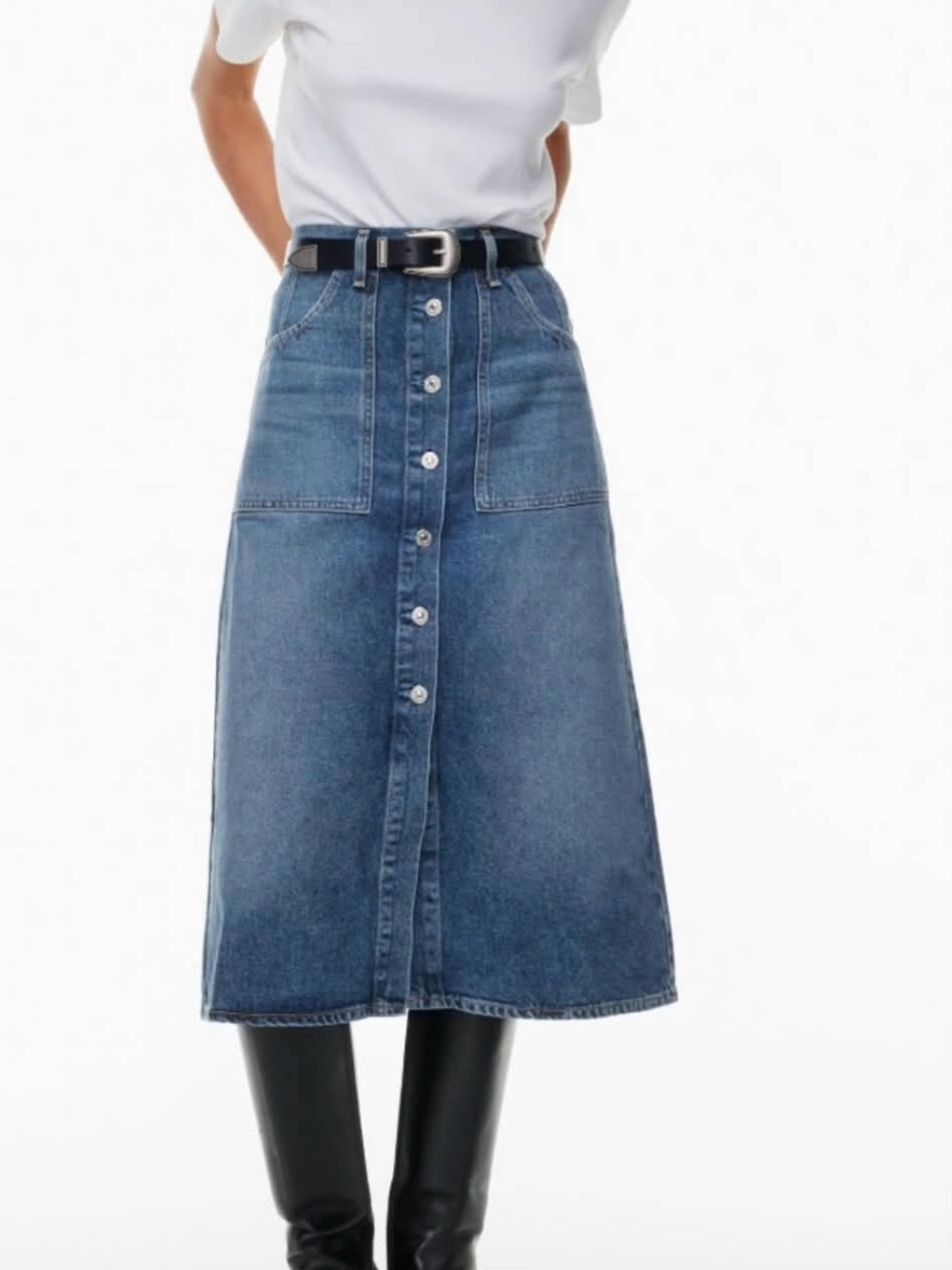Sonoma Button-Front Denim Midi Skirt - Blue